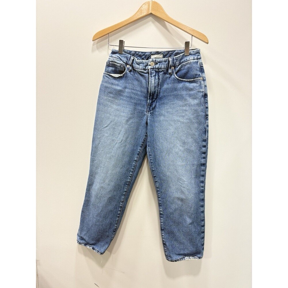 Good American Good Legs Jeans Women’s 4/27 High Rise Straight, Mom Denim Distres